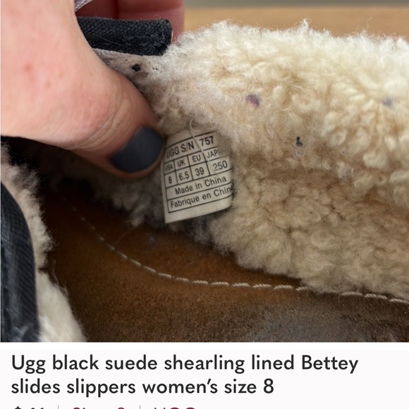 UGG 1757 Bettey Suede Leather Black Slip On Loafers Clogs Womens Size 7 - Picture 5 of 6